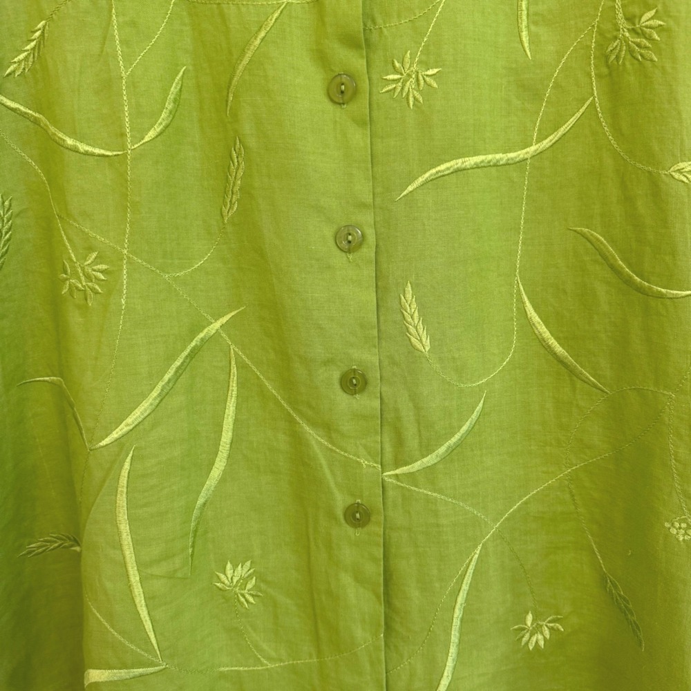 Passion Francais Vtg Lime Green 100% Linen Embroidered Button Down Shirt Sz 20 - Picture 3 of 8